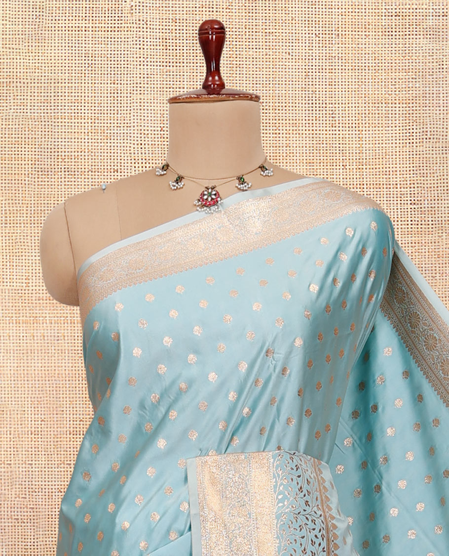 Pale Blue Semi-Banaras Satin Silk Saree