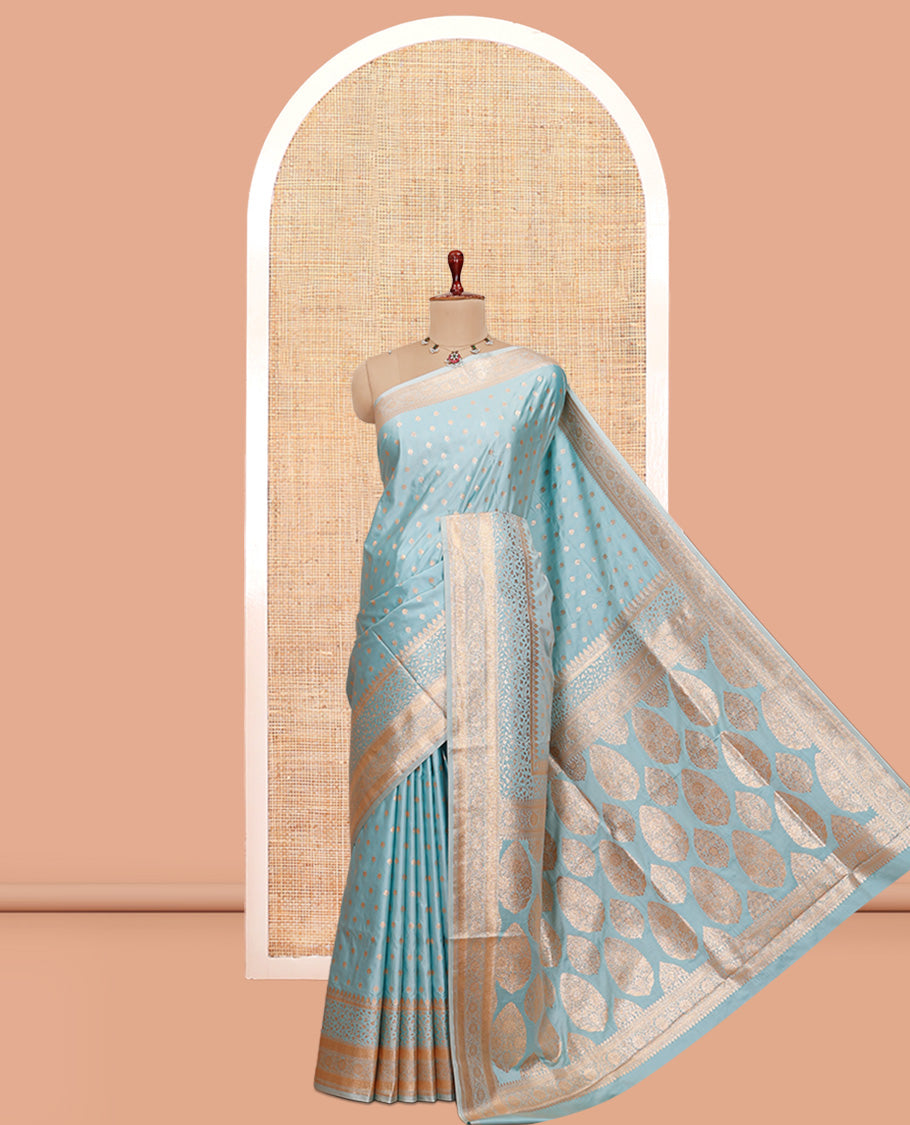 Pale Blue Semi-Banaras Satin Silk Saree