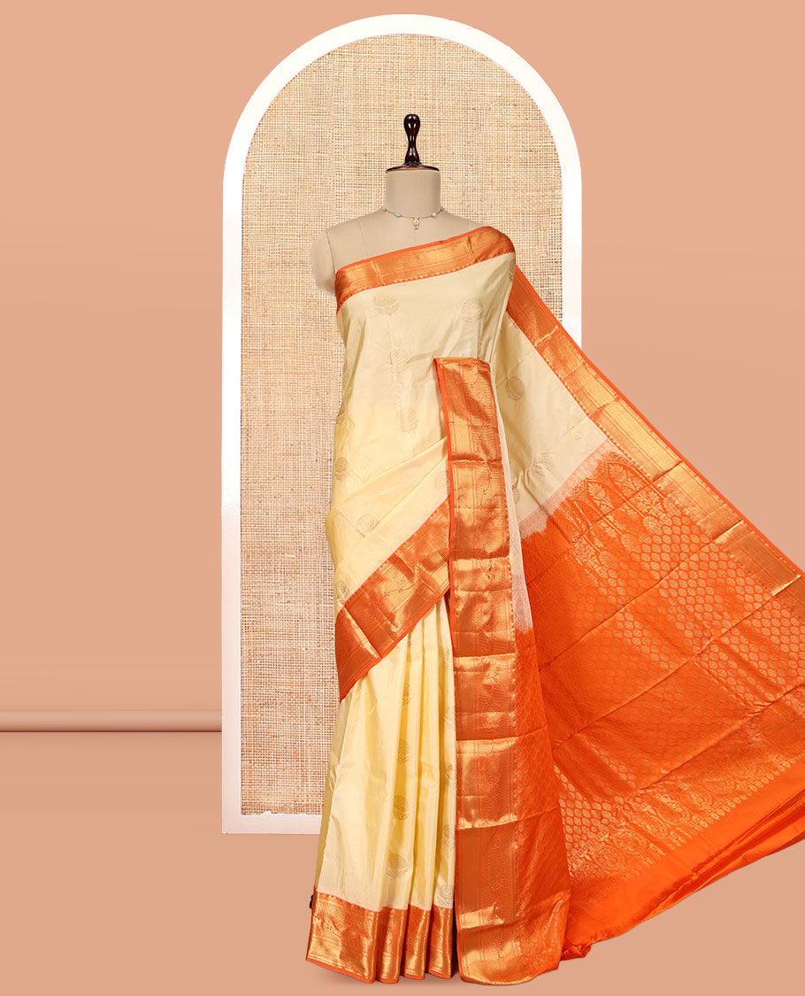 Sandal Budget Silk Saree, Finely Crafted with Zari Buttas, Complemented by a Contrast Traditional Border, Grand Pallu, and a Contrast Blouse