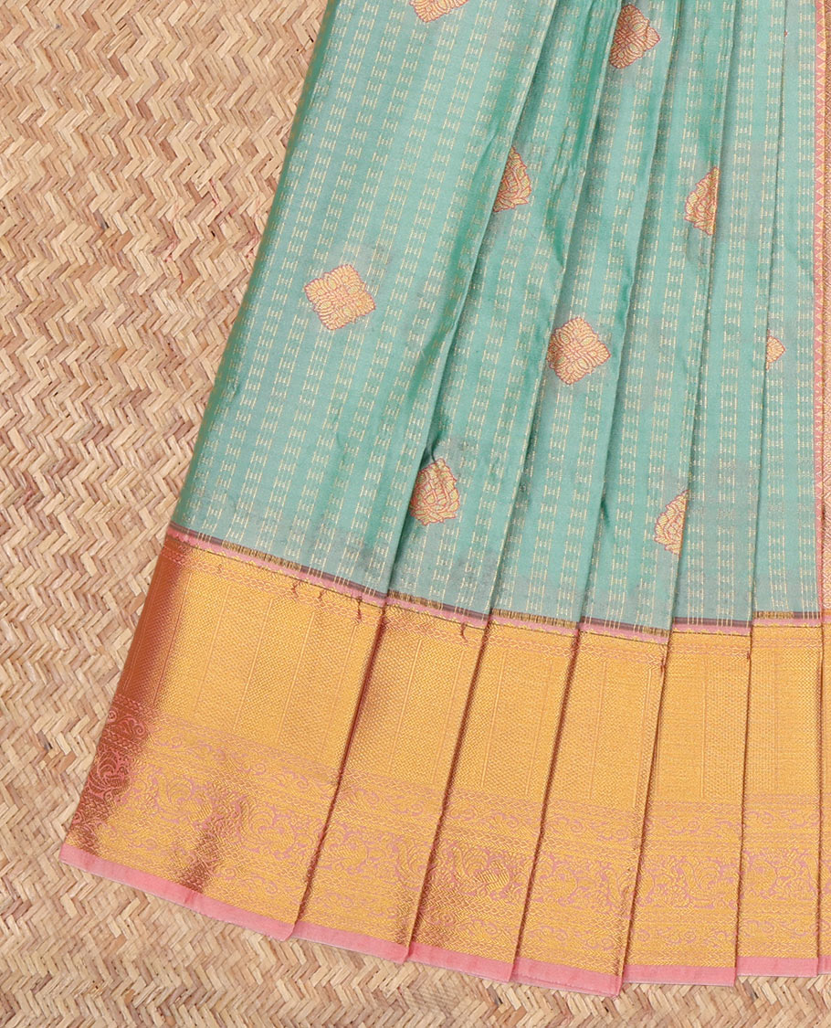 Blue Budget Silk Saree, Adorned with Zari Buttas, a Contrast Traditional Zari Border, Grand Pallu, and a Contrast Blouse