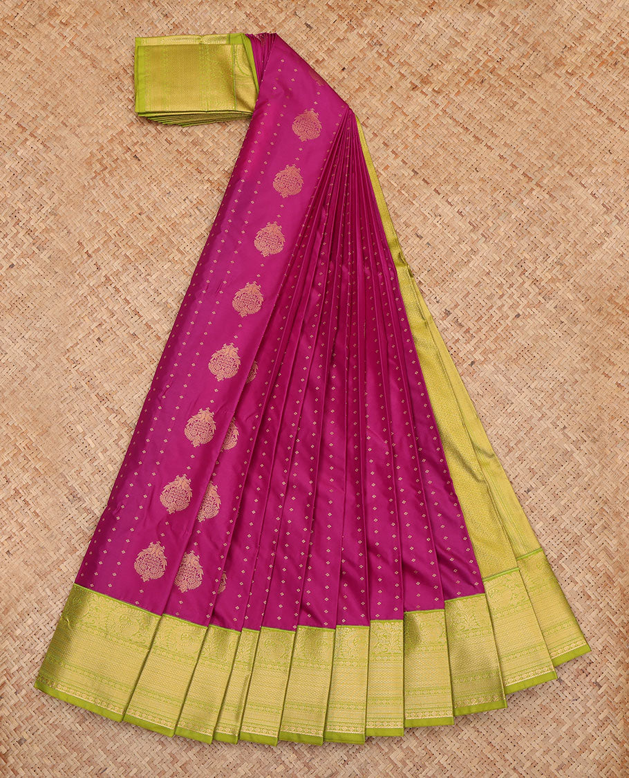 Pink Budget Silk Saree, Beautified with Zari Buttas, a Contrast Traditional Zari Border, Grand Pallu, and a Contrast Blouse