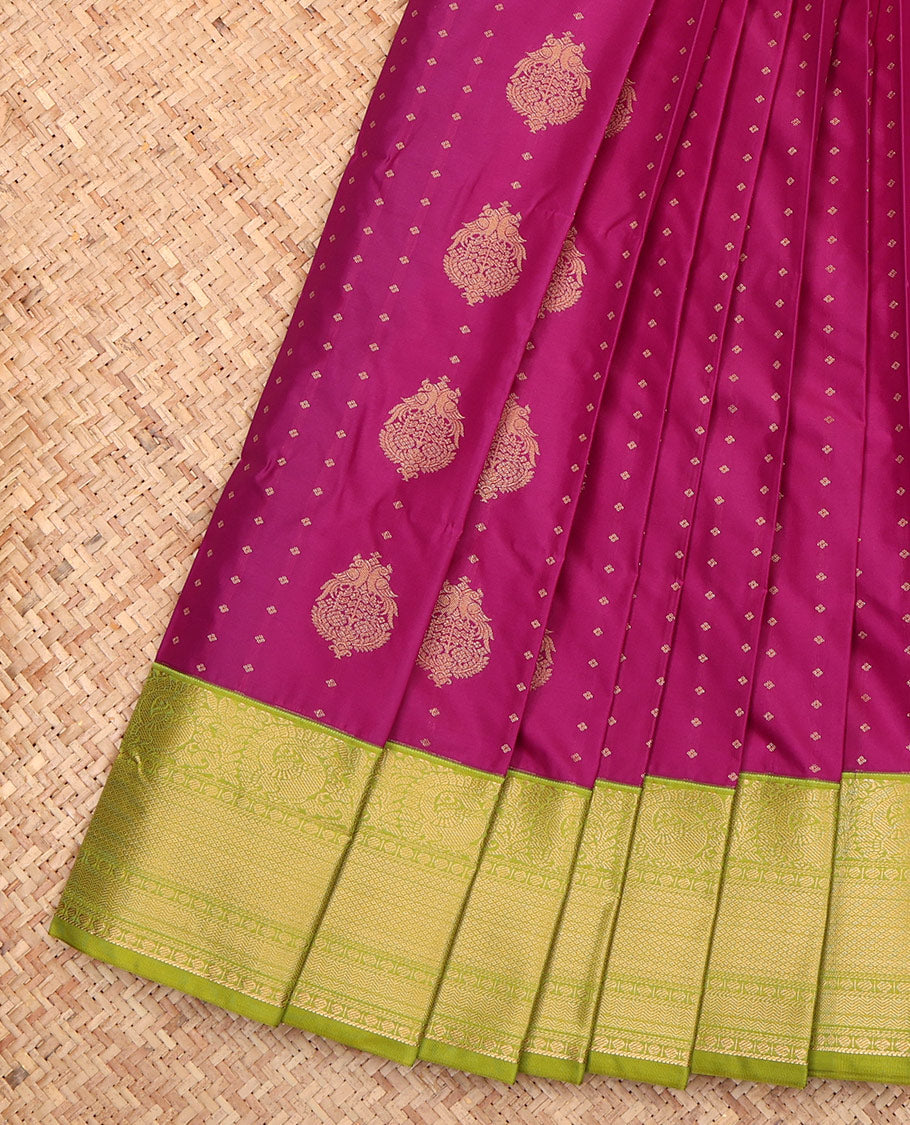 Pink Budget Silk Saree, Beautified with Zari Buttas, a Contrast Traditional Zari Border, Grand Pallu, and a Contrast Blouse