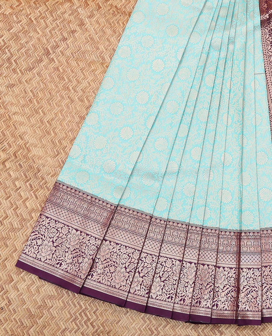 Blue Budget Silk Saree, Subtly Sparkled with Jacquard Design, Complemented by Contrast Traditional Zari Border, an Intricate Pallu and a Contrast Blouse