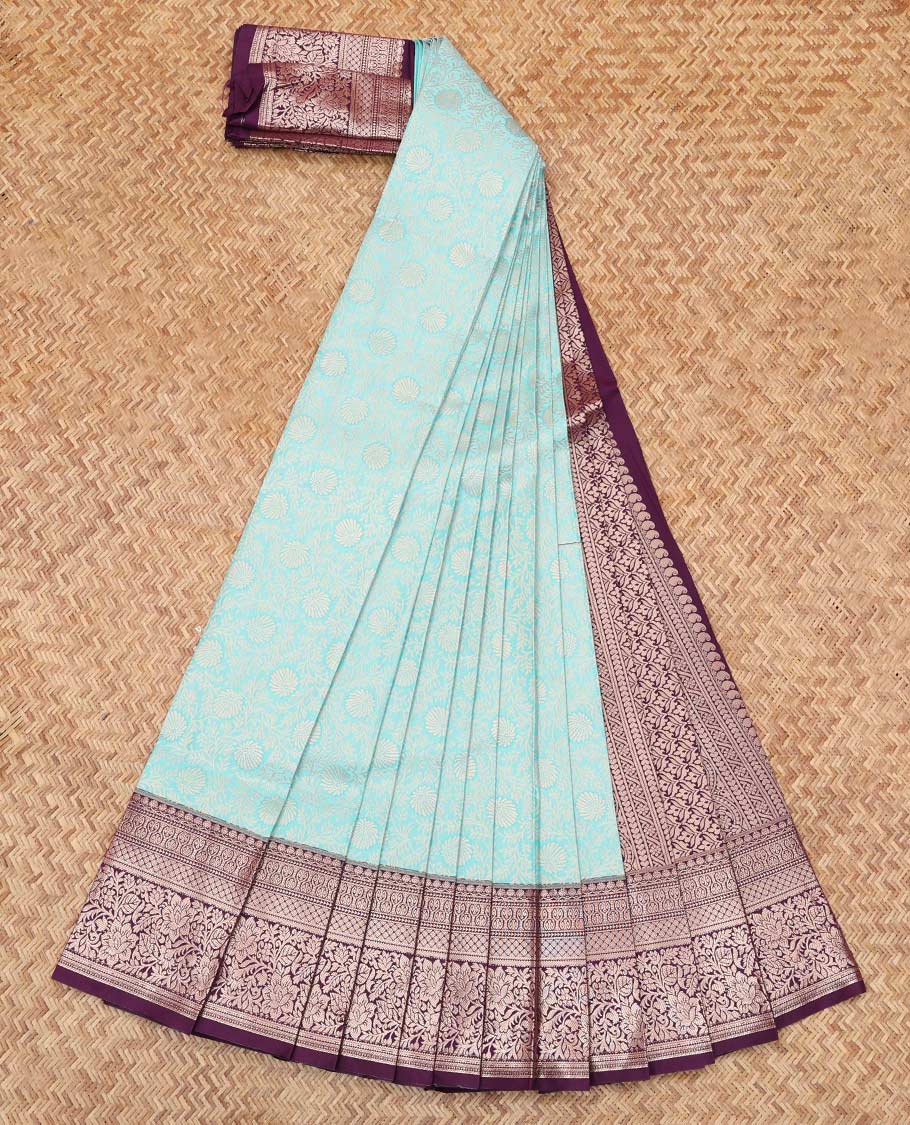 Blue Budget Silk Saree, Subtly Sparkled with Jacquard Design, Complemented by Contrast Traditional Zari Border, an Intricate Pallu and a Contrast Blouse