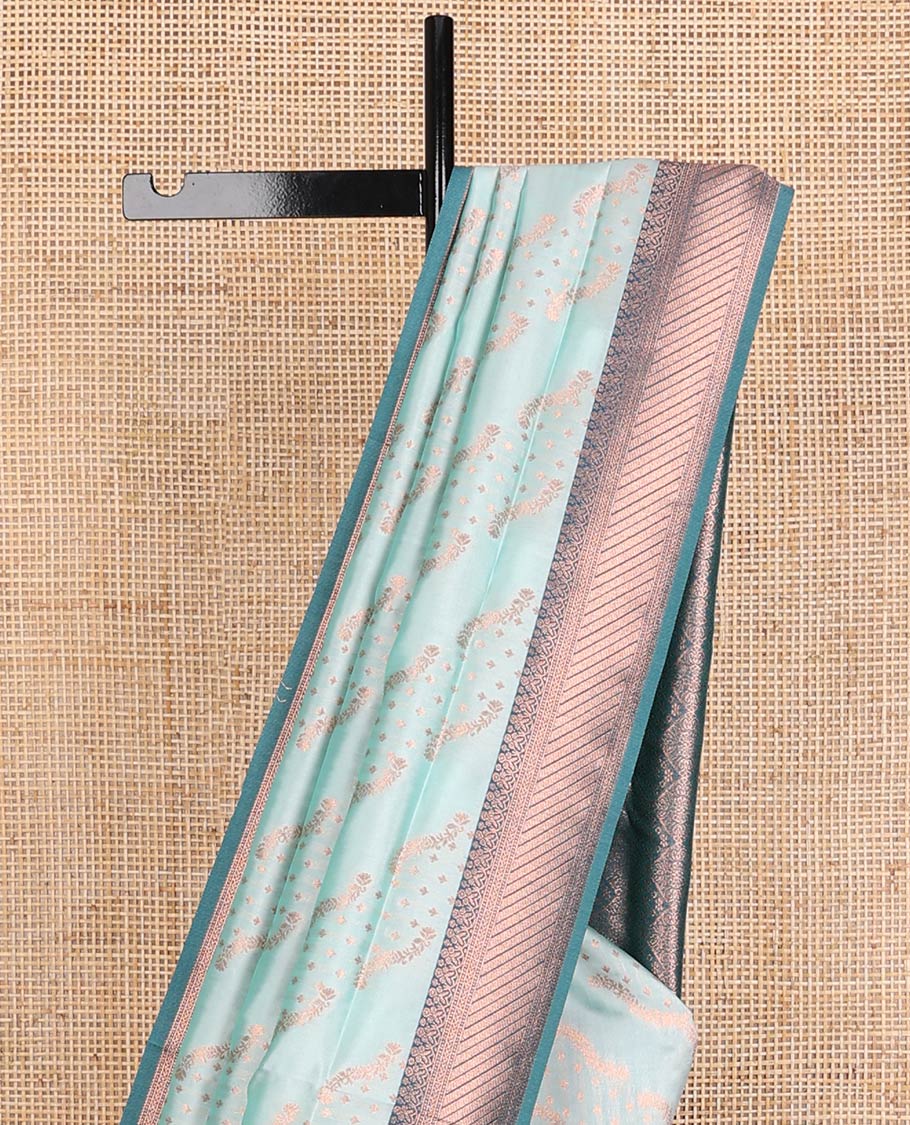 Blue butter silk saree with floral zari designs, contrast traditional zari design & jaal pallu