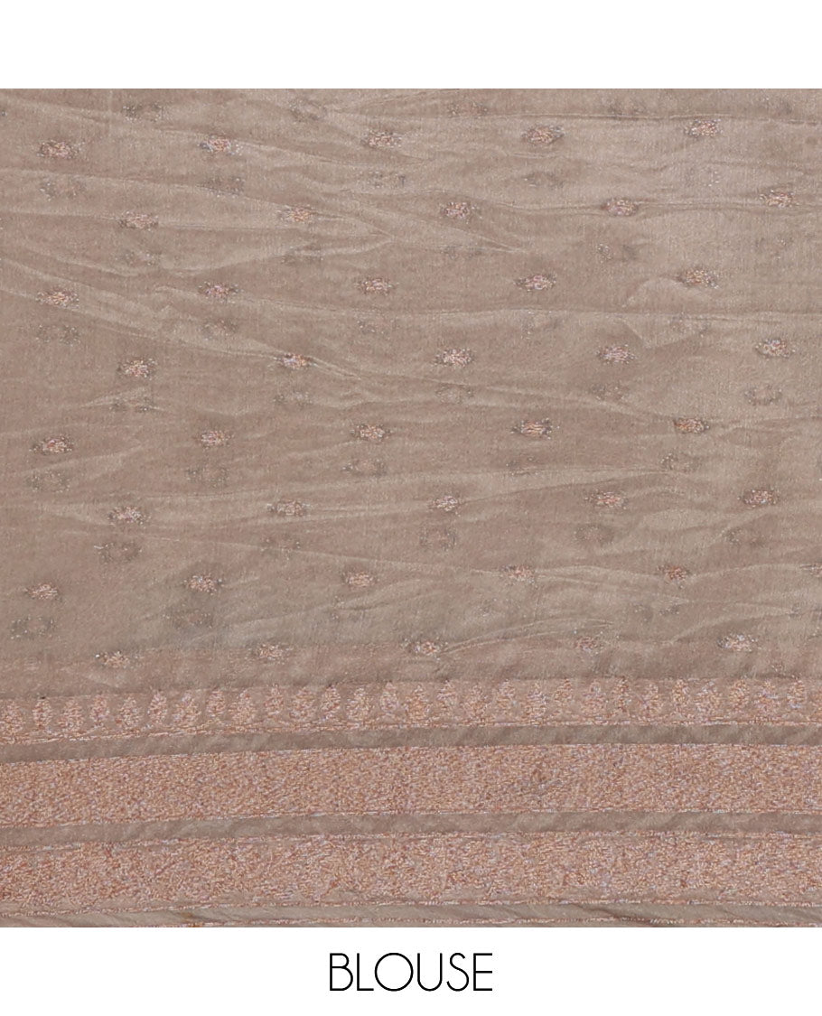 Blue zari striped fancy crepe saree, contrast traditional border & jaal pallu