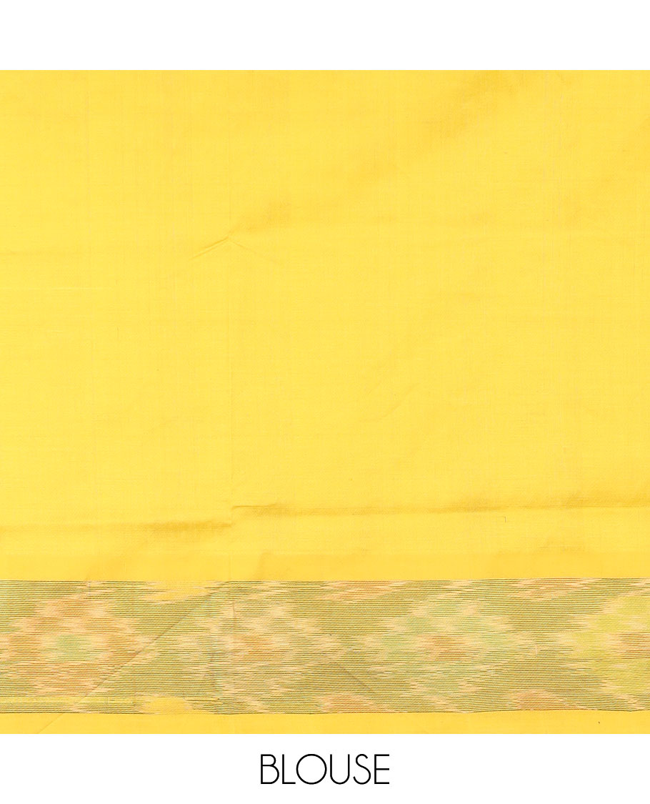 Orange plain poly cotton saree, contrast ikkat border, and striped pallu