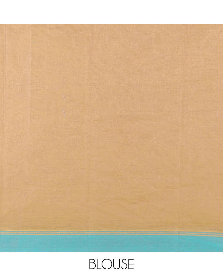 Sandal buttas kanchi cotton saree, contrast plain border, and floral potted pallu