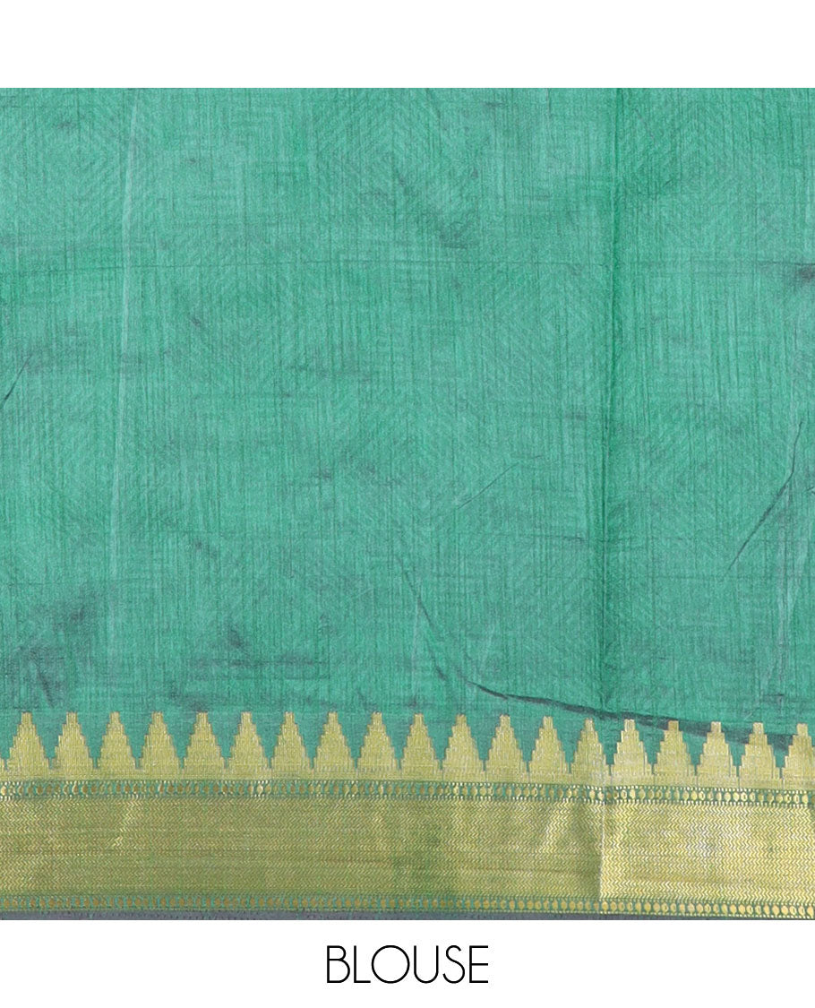 Violet floral motif enclosed jaal semi-banaras patola silk saree, contrast temple border, and pallu of floral motifs