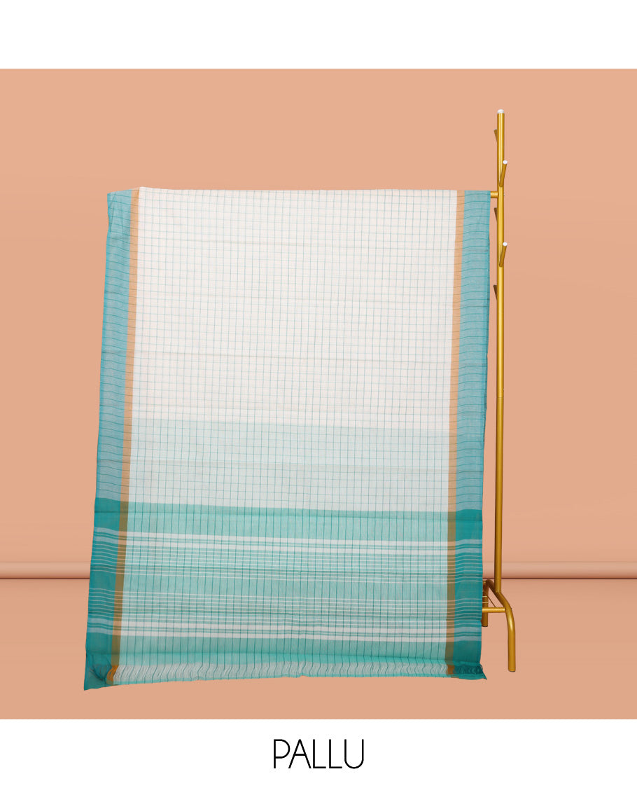 Cream Checked Chirala Cotton Saree, a Contrast Border, Striped Pallu, and a Contrast Blouse