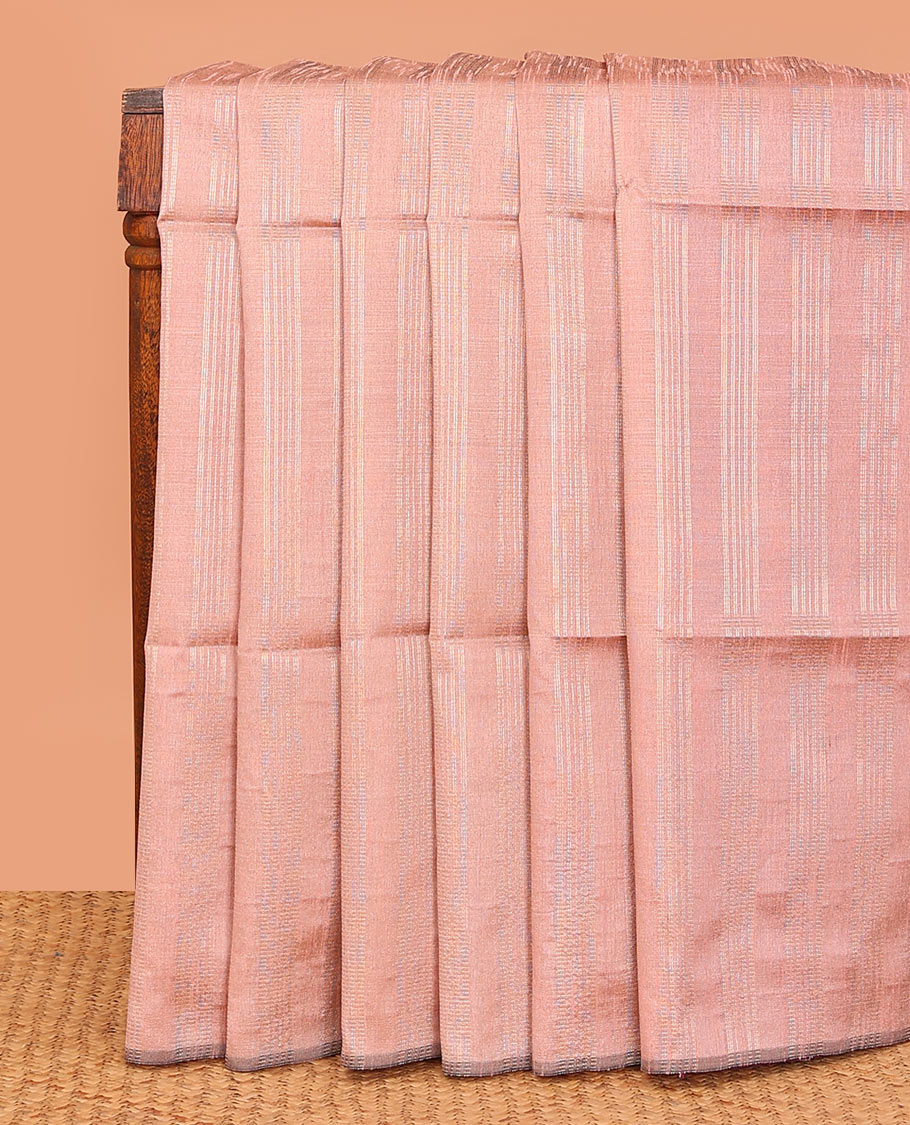 Borderless pale pink striped dupion saree, contrast pallu of stripes