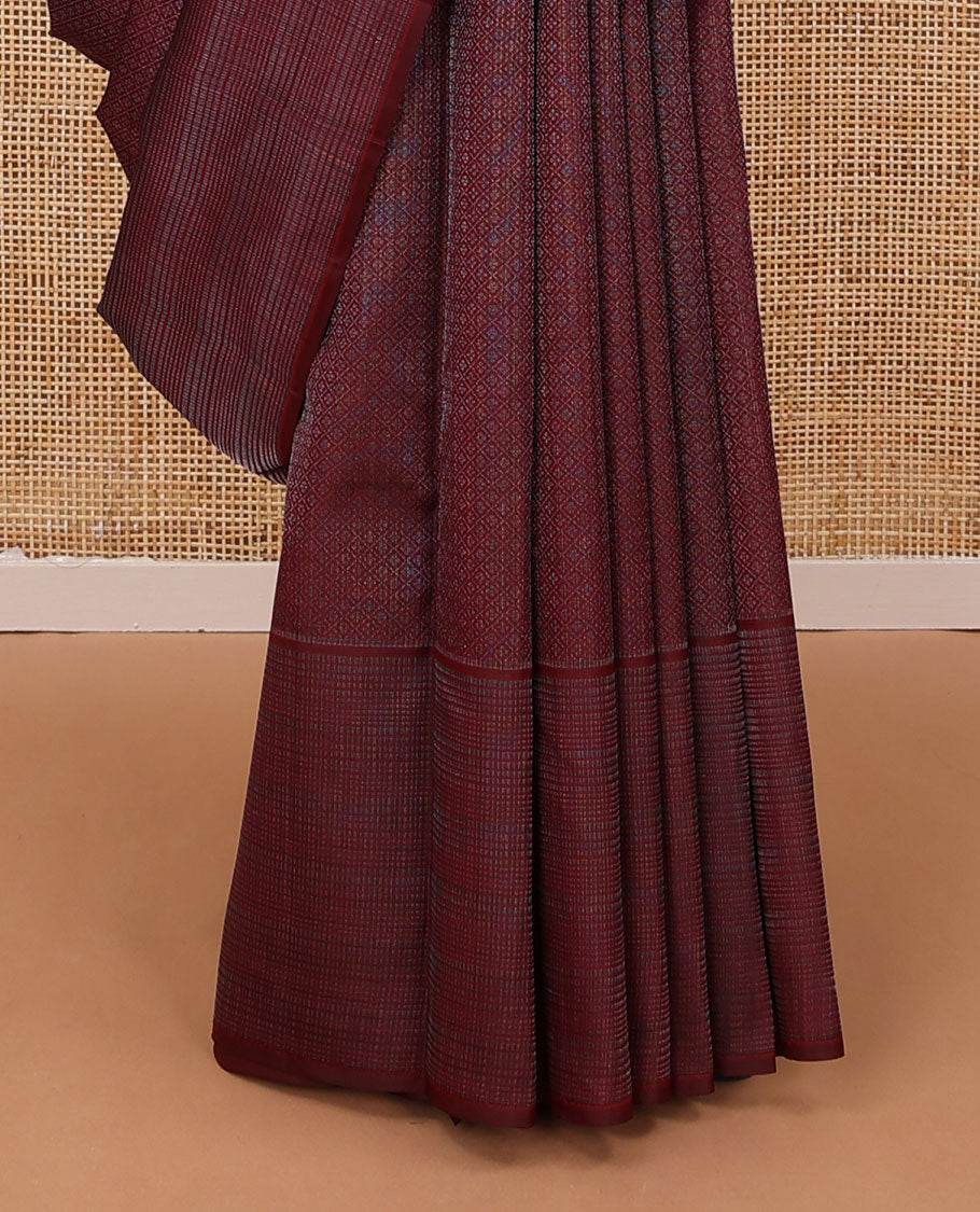 Wine red zari jacquard silk saree, zari border & zari woven pallu of jaal designs