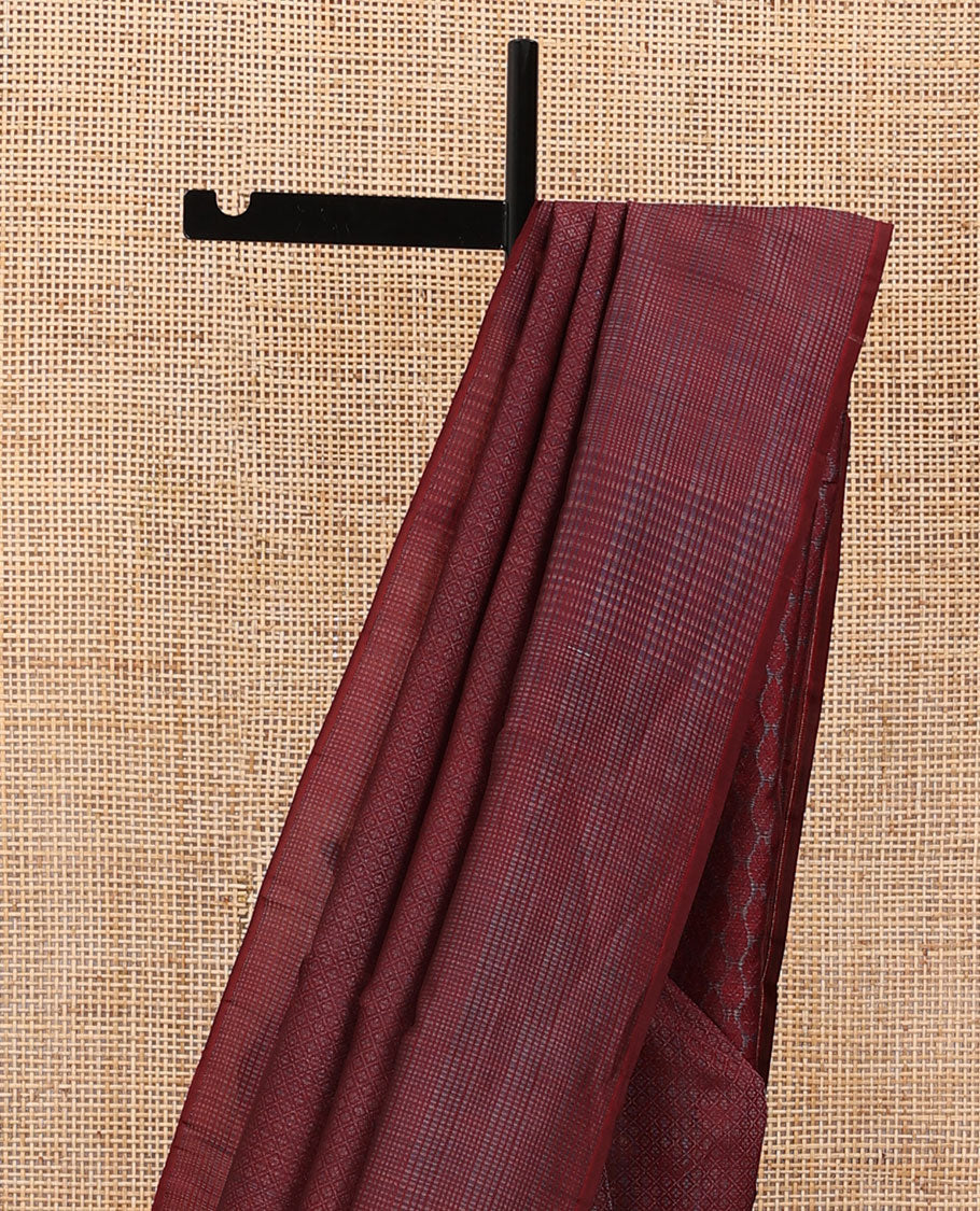 Wine red zari jacquard silk saree, zari border & zari woven pallu of jaal designs