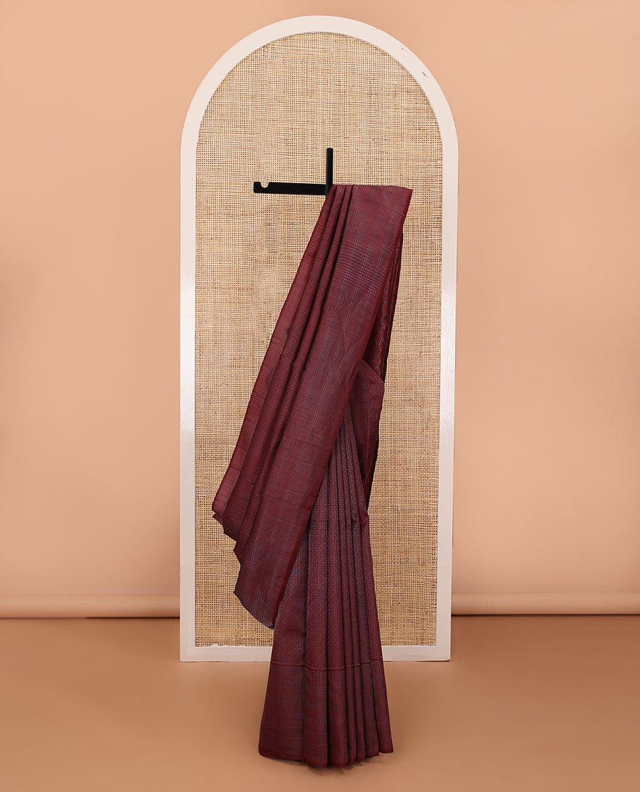 Wine red zari jacquard silk saree, zari border & zari woven pallu of jaal designs