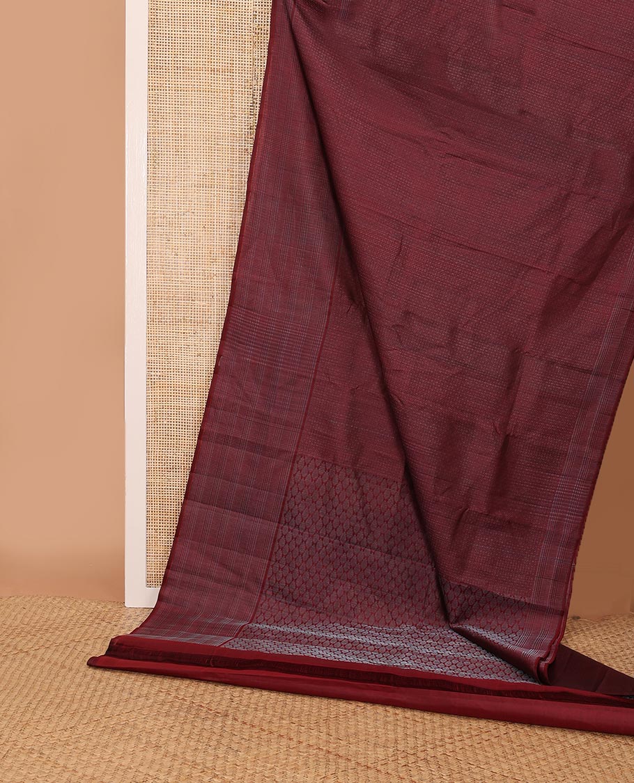 Wine red zari jacquard silk saree, zari border & zari woven pallu of jaal designs