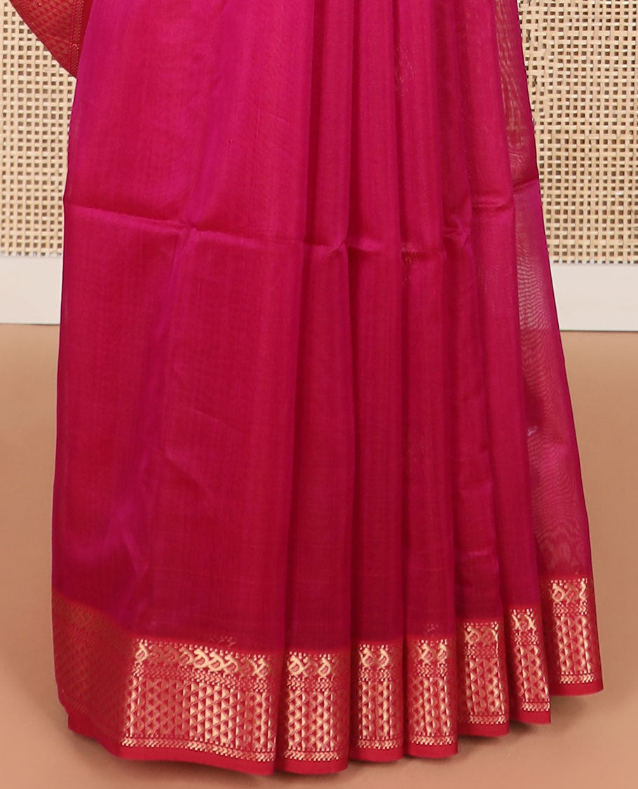 Red geometric design maheshwari cotton saree with contrast zari design border & floral design pallu