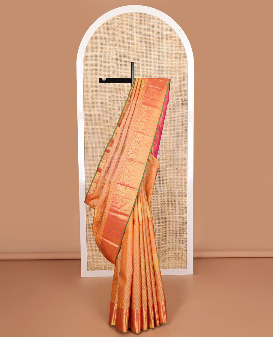 Sandal leaf design silk saree with contrast border of thilakam mokku, banaras design & floral jaal design pallu