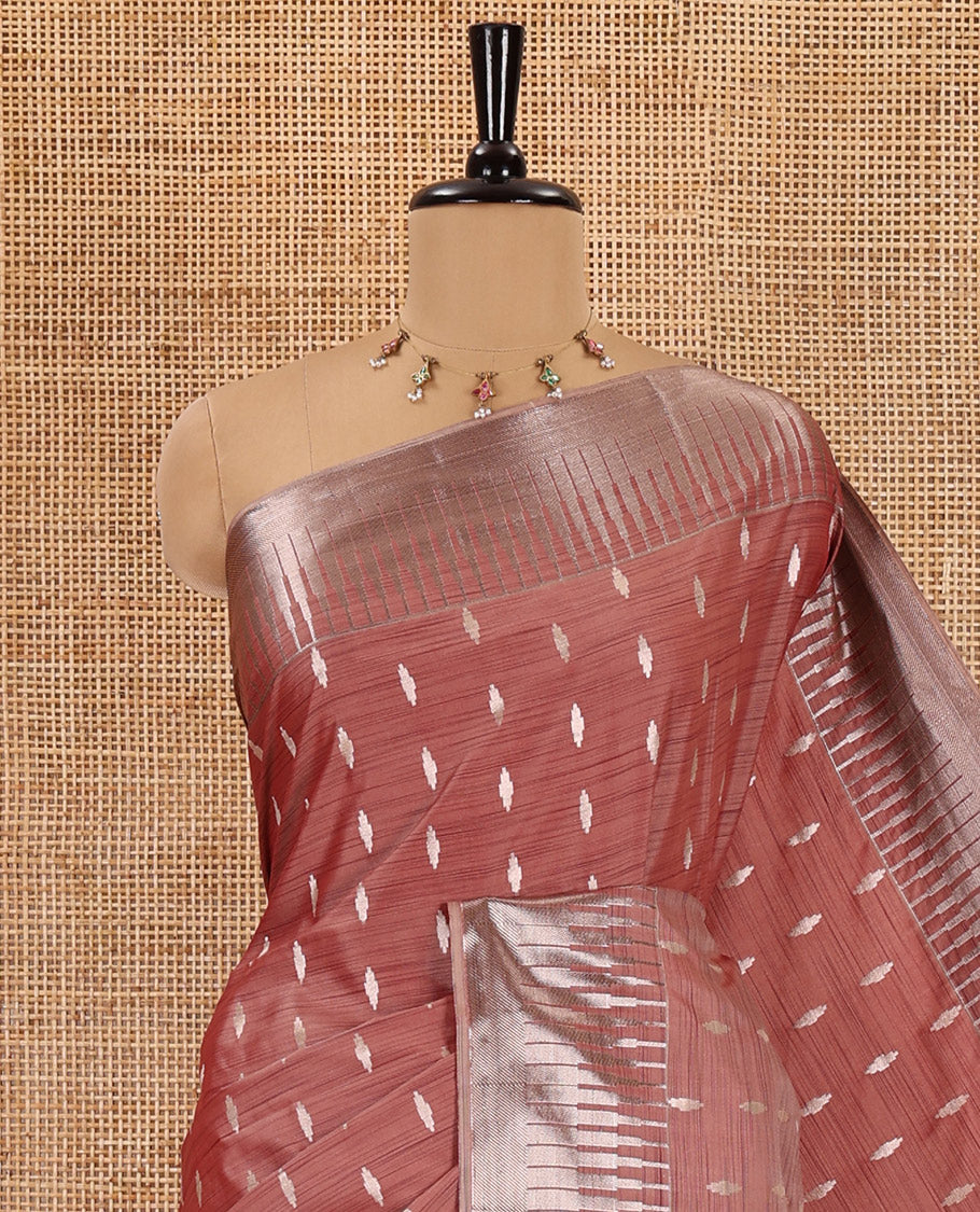 Brown zari buttas woven Luxury soft silk saree, temple zari border, contrast pallu of intricate zari designs, and zari design blouse