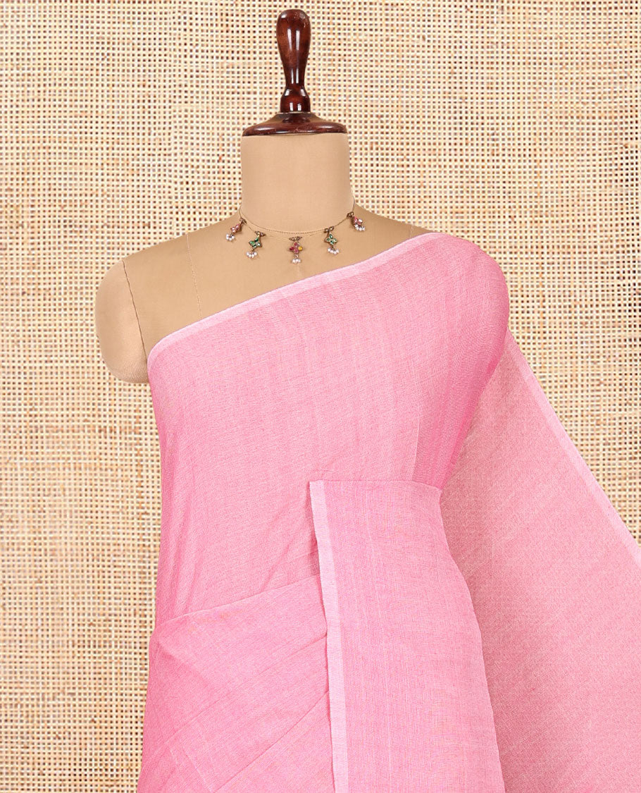 Borderless Pink Plain Khadi Cotton Saree, a Self-Pallu with Tassels, and a Matching Blouse