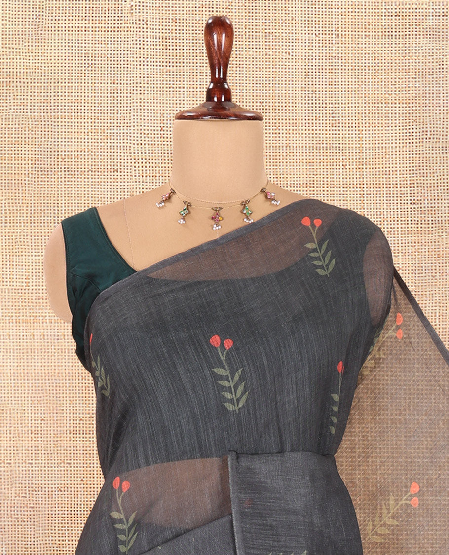 Borderless Black-Red Linen Cotton Saree