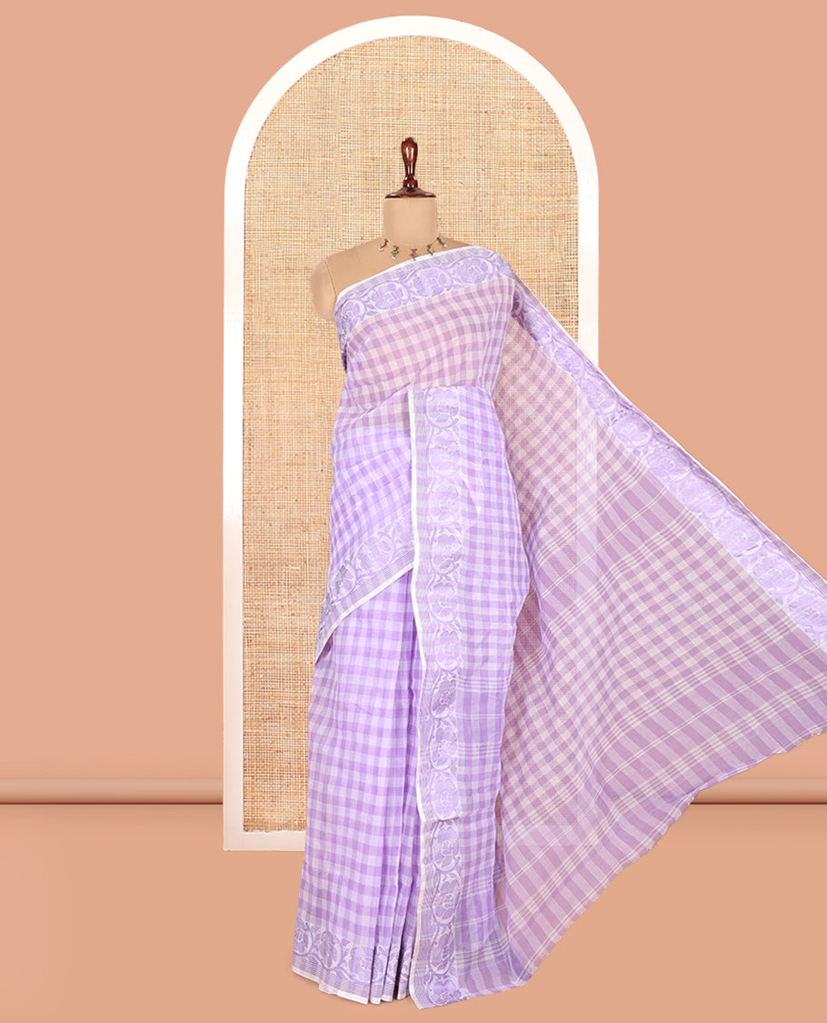 Lavender Bengal Cotton Saree