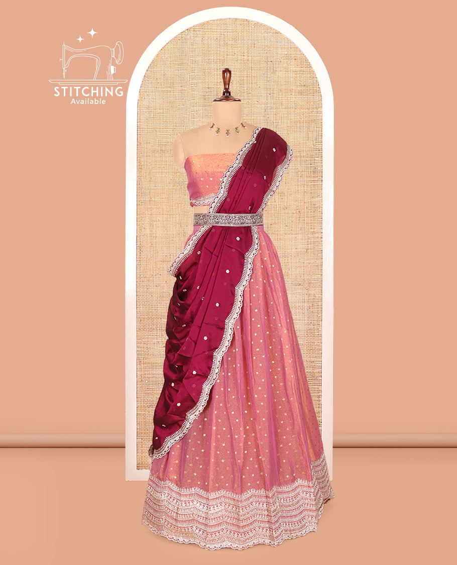 Onion Pink Moss Organza Half-Saree