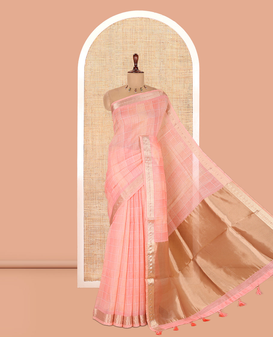 Peach Linen Saree