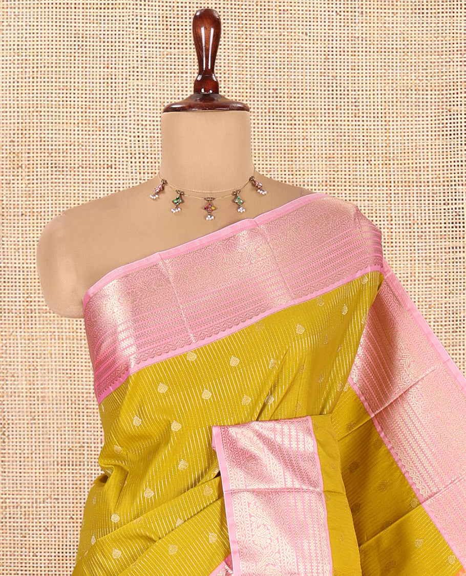 Lemon Green-Peach Budget Silk Saree
