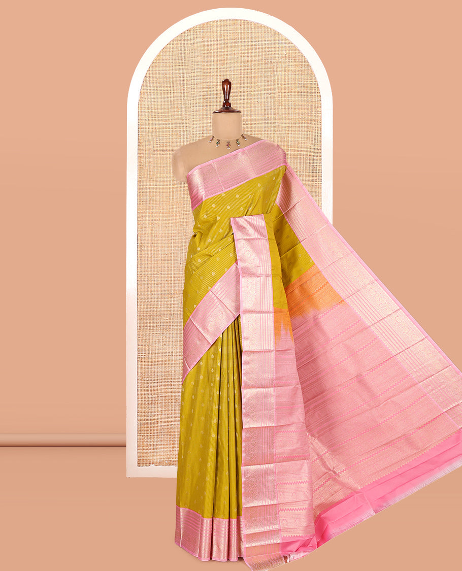 Lemon Green-Peach Budget Silk Saree