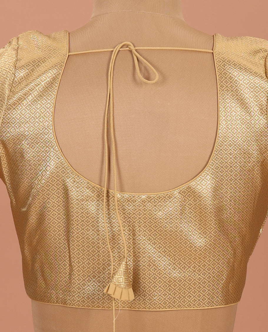 Gold jaal front-back round neck elbow-sleeve readymade blouse