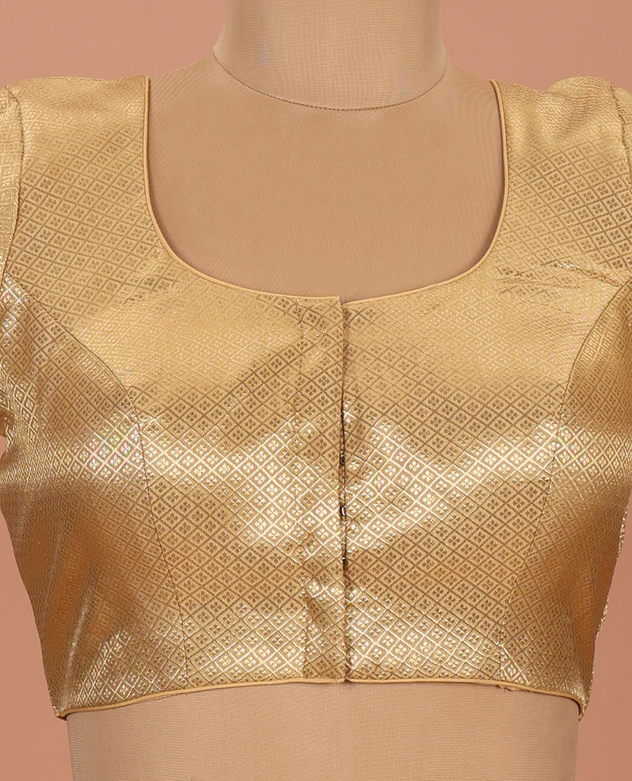 Gold jaal front-back round neck elbow-sleeve readymade blouse