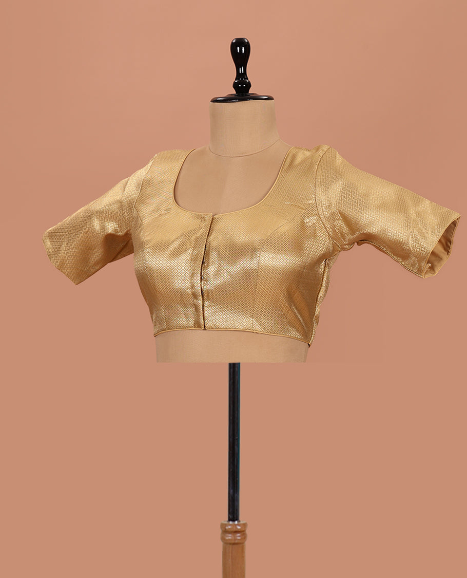 Gold jaal front-back round neck elbow-sleeve readymade blouse