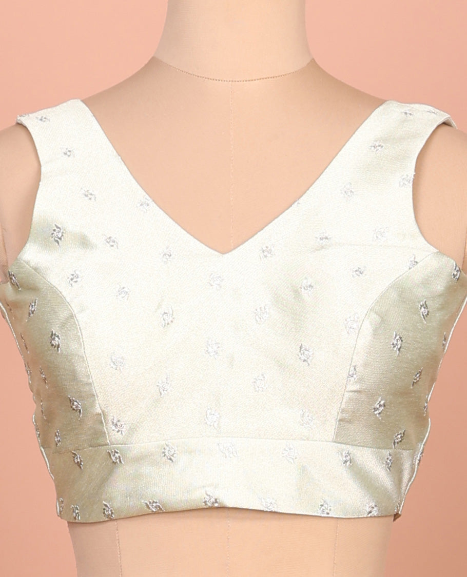 White thread buttas embroidered front and back V-neck sleeveless readymade blouse