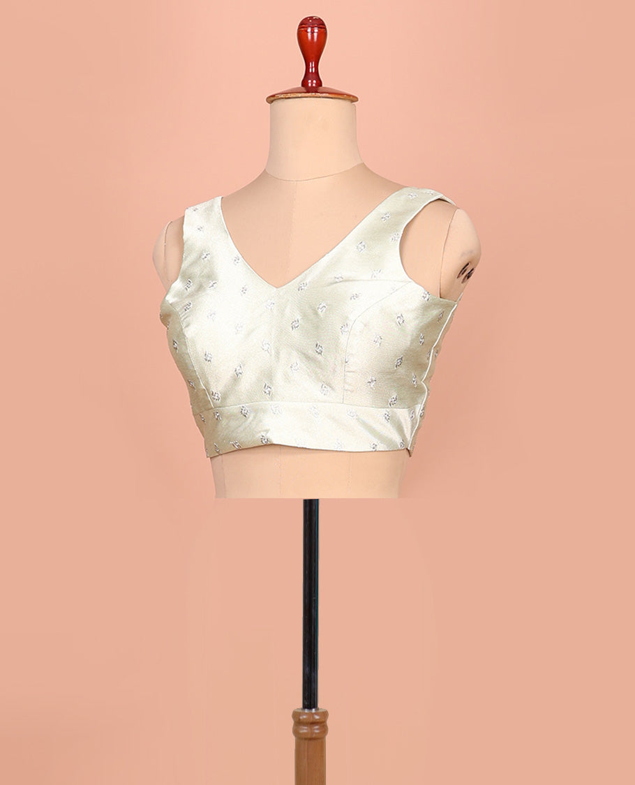 White thread buttas embroidered front and back V-neck sleeveless readymade blouse