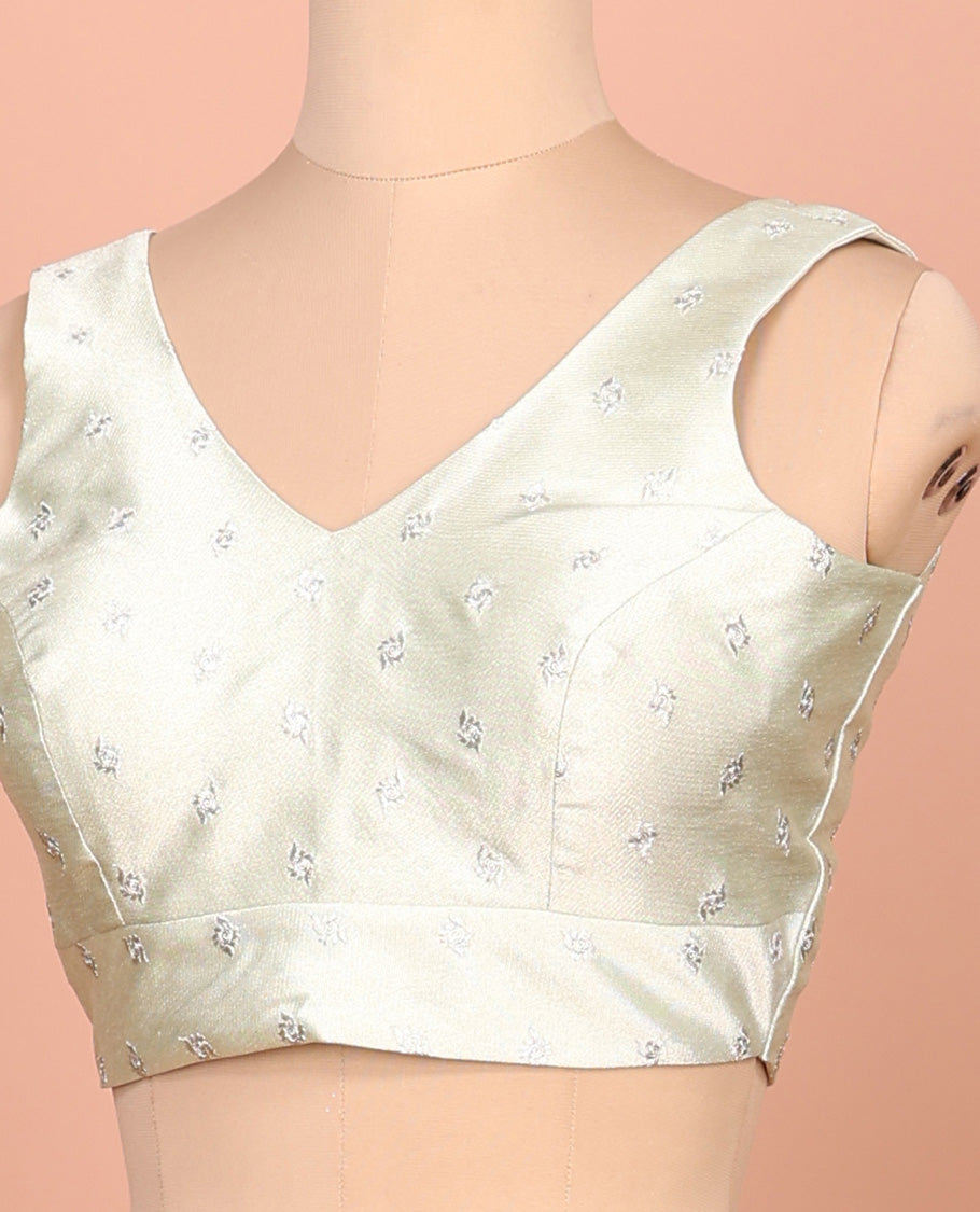 White thread buttas embroidered front and back V-neck sleeveless readymade blouse