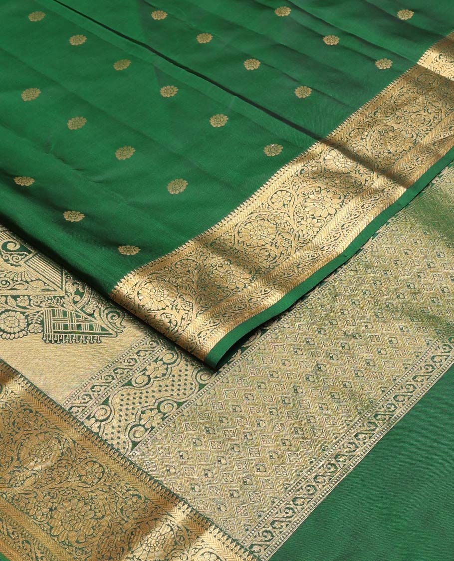 Green zari buttas Vasundhara silk mix saree, zari border of thilakam,kathir & kodi visiry designs & intricate pallu