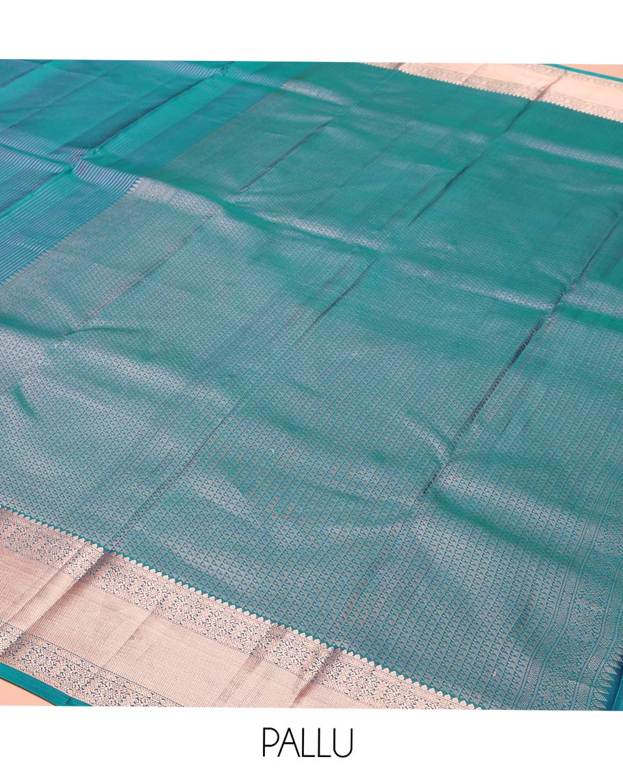 Blue Vasundhara Lite-Silk Mix Saree, Graced with Muthu Stripes, Highlighted by a Zari Border, Grand Pallu of Geometric Patterns, and Paired with a Matching Blouse
