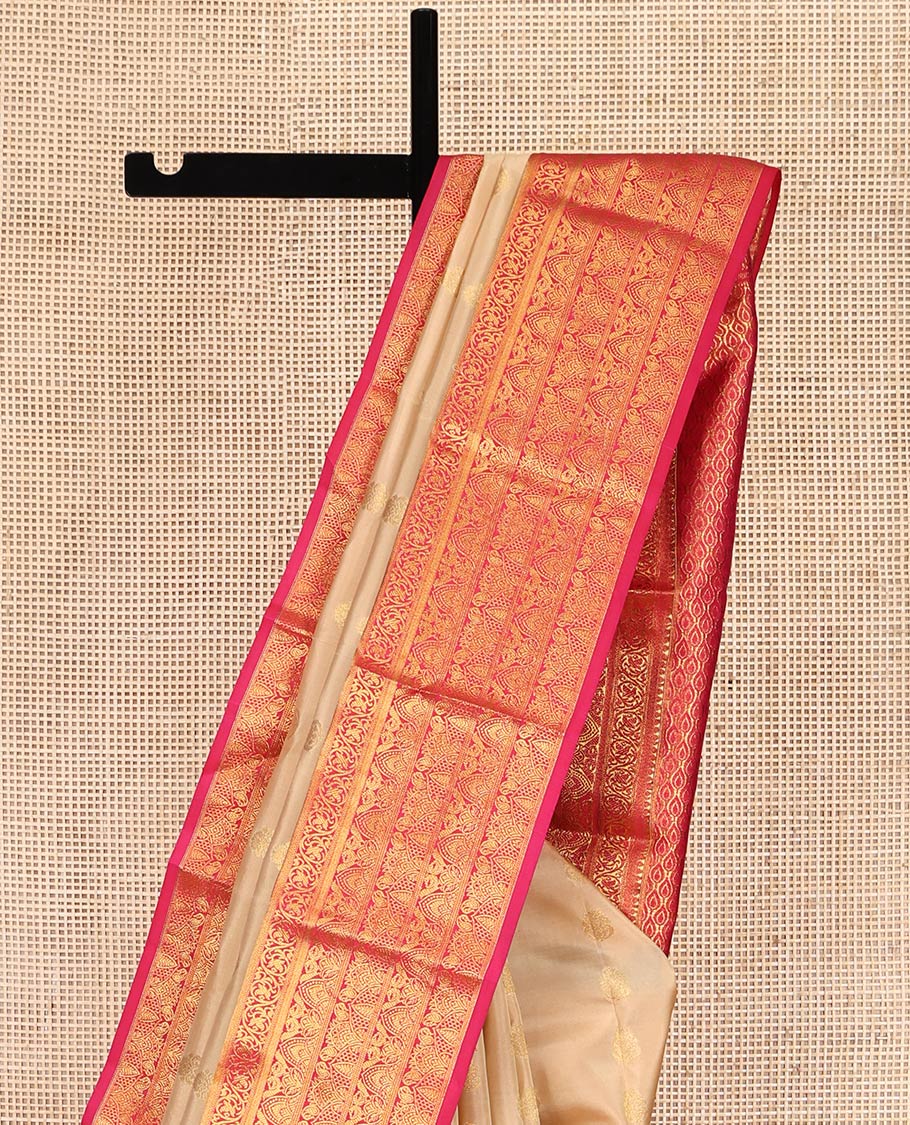 Sandal Vasundhara Lite-Silk Mix Saree, Sparsely Sparkled with Zari Buttas, Contrast Zari Traditional Border, Grand Pallu, and a Contrast Blouse