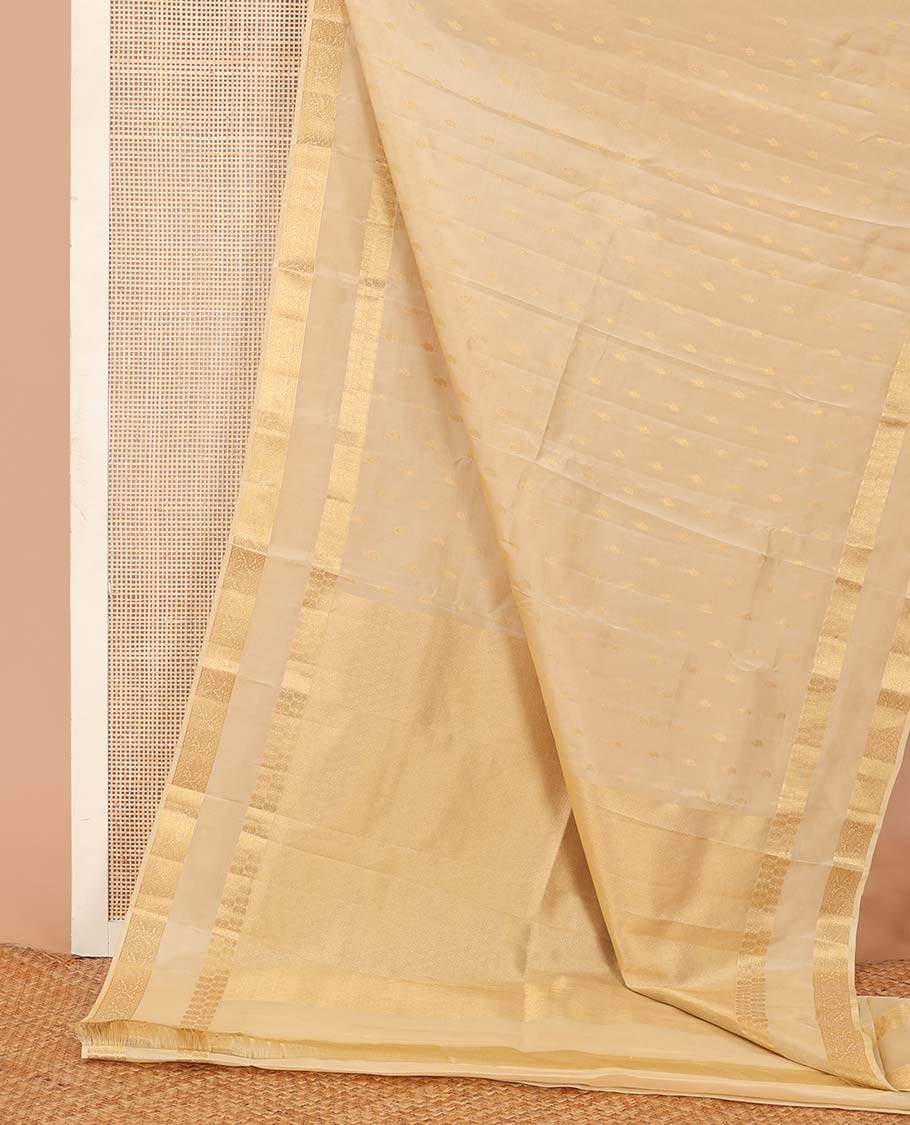 Sandal manga buttas Vasundhara silk mix saree, rettai pettu zari border of manga designs, and jaal pallu