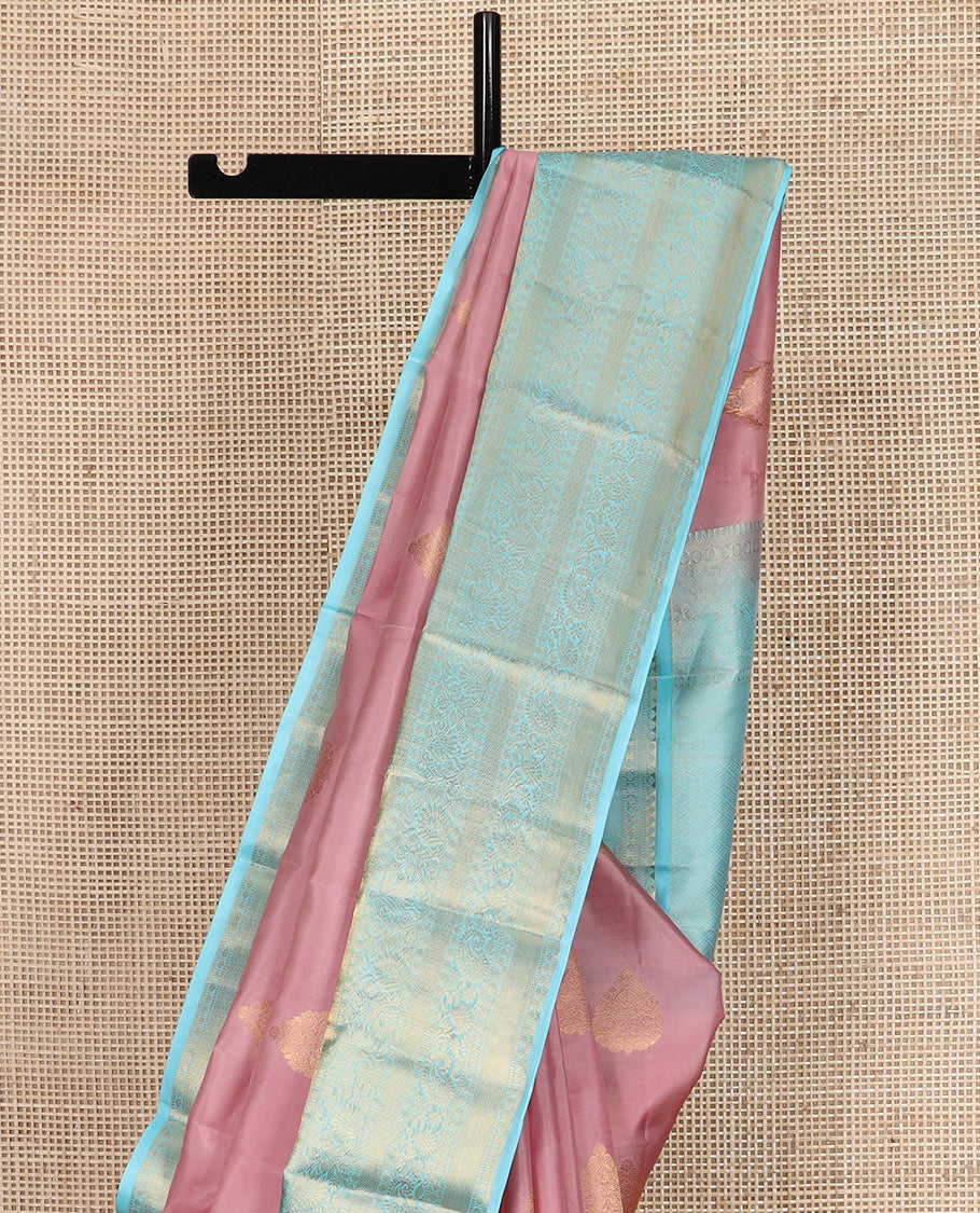 Pink zari buttas Vasundhara silk saree, contrast border of kodi visiry, and kodi manga designs, and jaal pallu