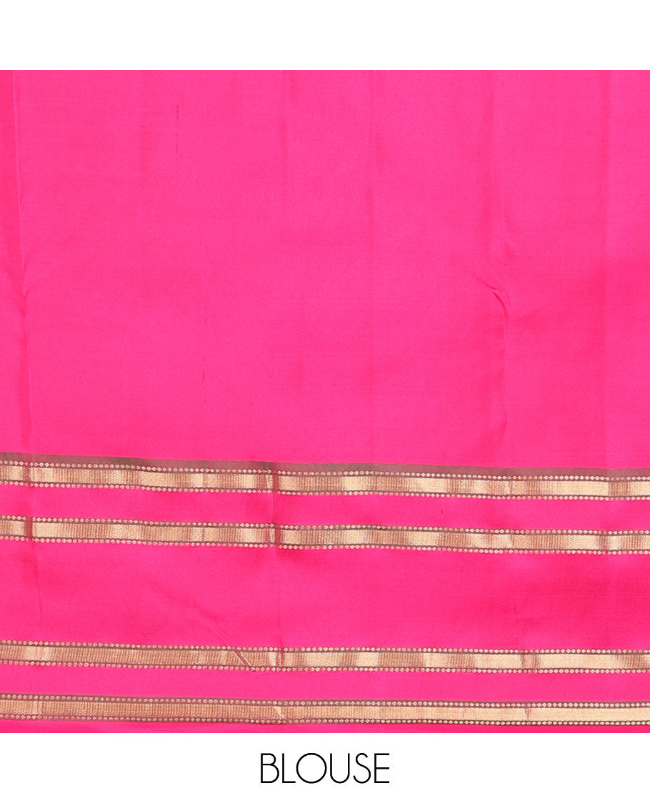 Purple zari buttas silk saree, contrast jaal pallu & zari rettai pettu border of traditional zari designs