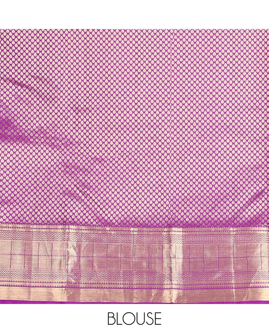 Yellow meenakari jacquard wedding silk saree, contrast border of rekku, vangi, mayil kann & geometric patterns & intricate pallu