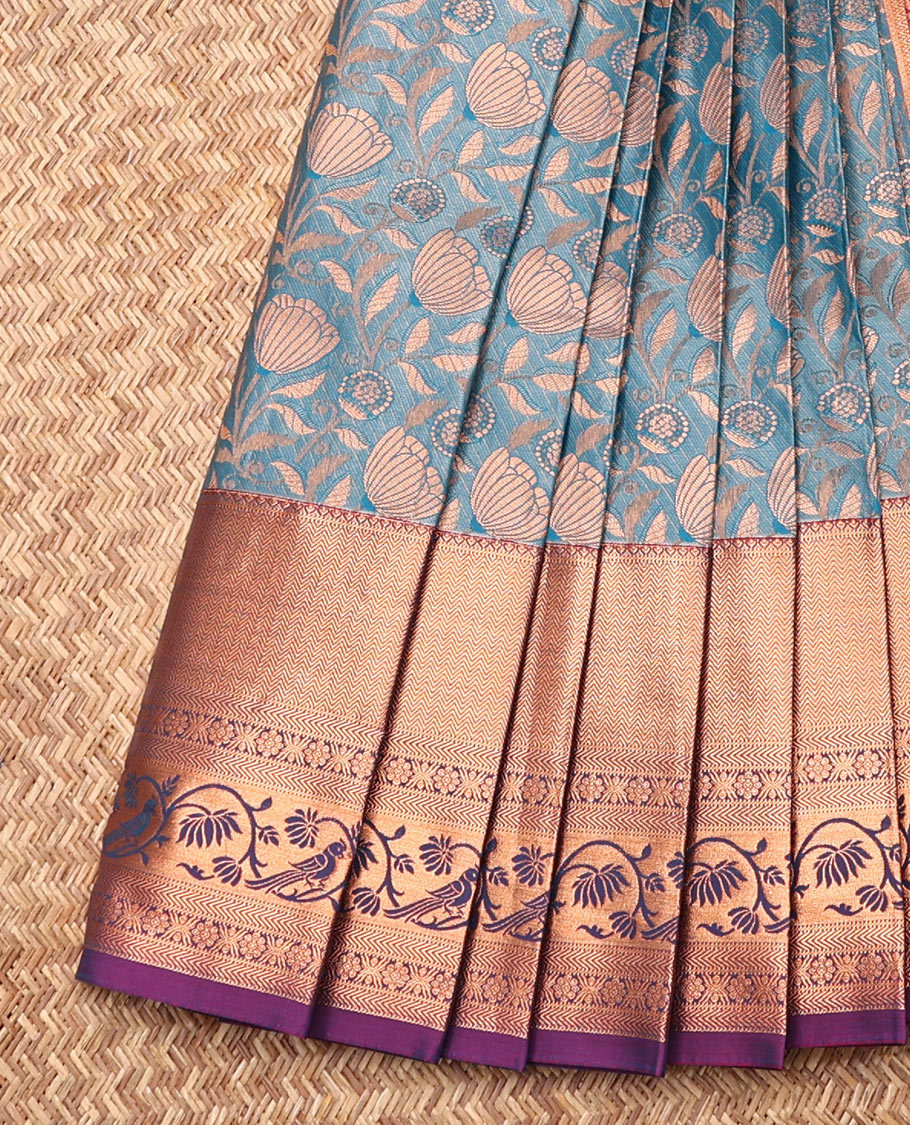 Blue Budget Silk Saree, Embellished with Jacquard Design, Contrast Traditional Zari Border, Grand Jaal Pallu, and a Contrast Blouse