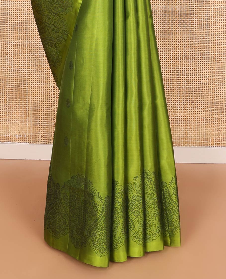 Green buttas soft silk saree, self-border, and pallu of intricate designs