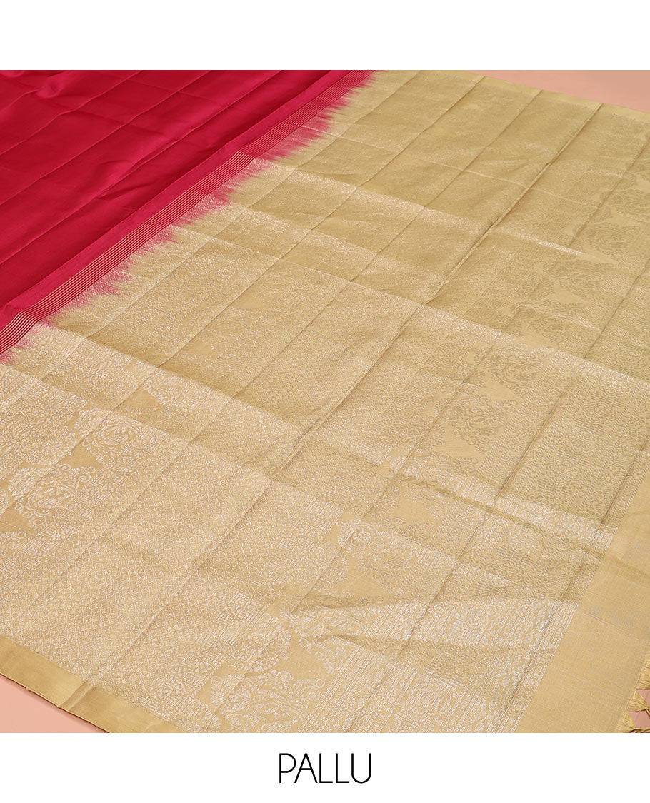 Borderless red tree buttas soft silk saree, contrast intricately designed pallu