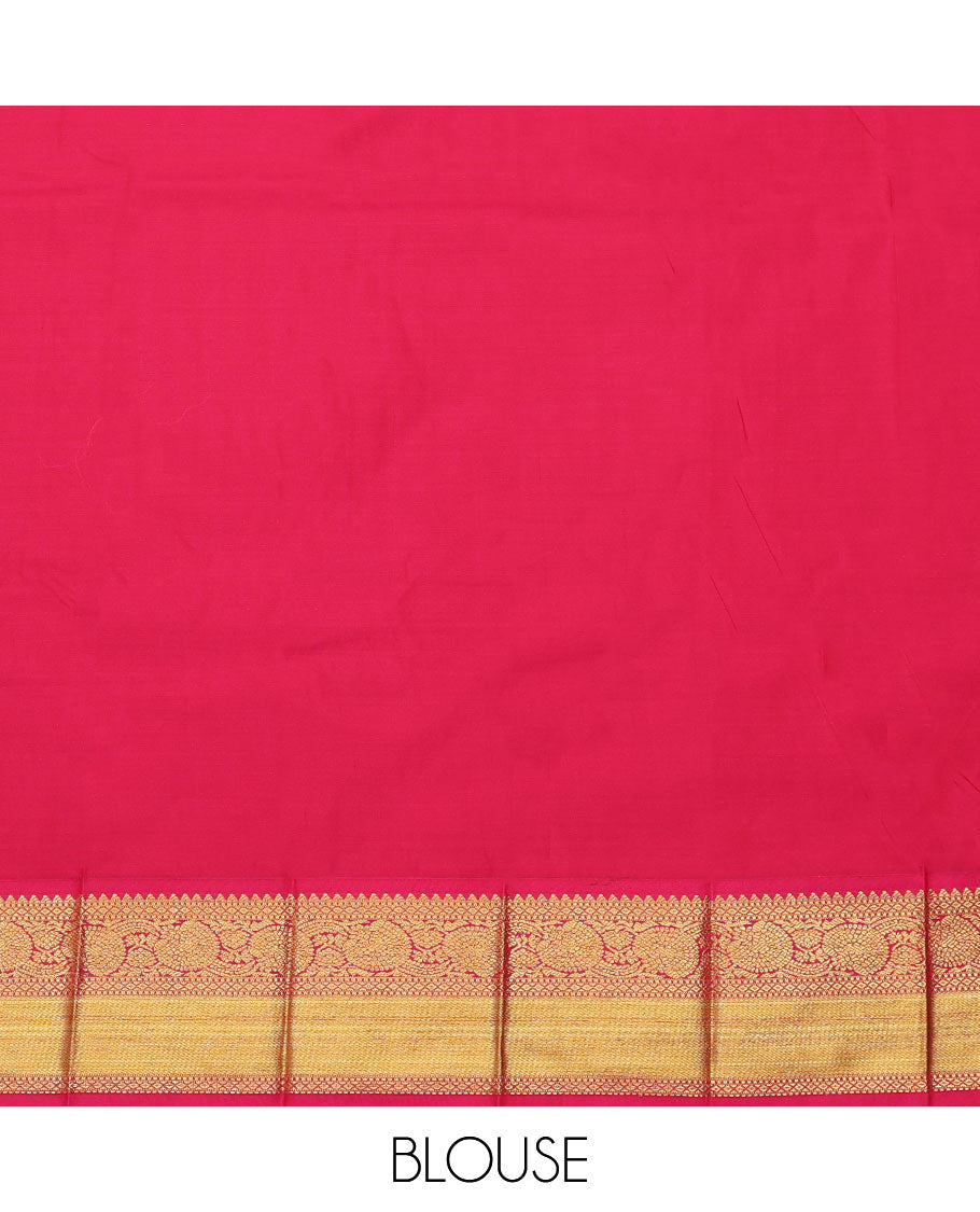 Blue Budget Silk Saree, Subtly Sparkled with Zari Buttas All Over Its Body, Complemented by a Contrast Floral Creeper Zari Design Border, Grand Pallu, and Paired with a Contrast Blouse