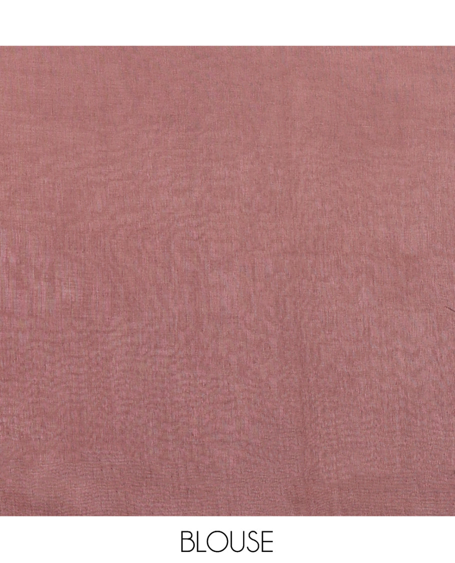 Brown Linen Cotton Saree, Accentuated with Ikat Zig-Zag Stripes, a Piping Border, Printed Pallu, and Matching Blouse