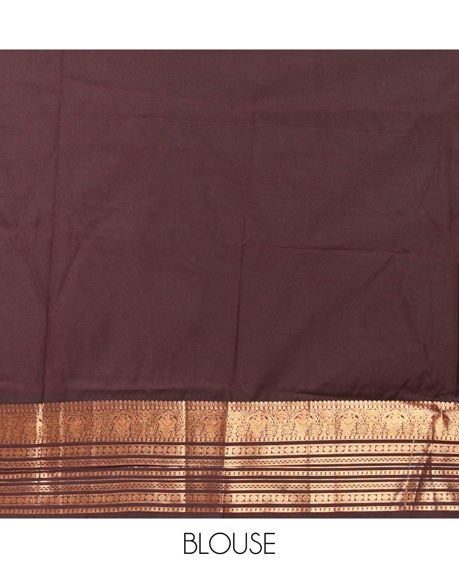 Coffee Brown Kanchipuram Budget Silk Saree Beautified with Zari Buttas, Highlighted by Zari Border of Traditional Designs, Majestically Detailed Pallu of Intricate Designs, and Paired with a Matching Blouse