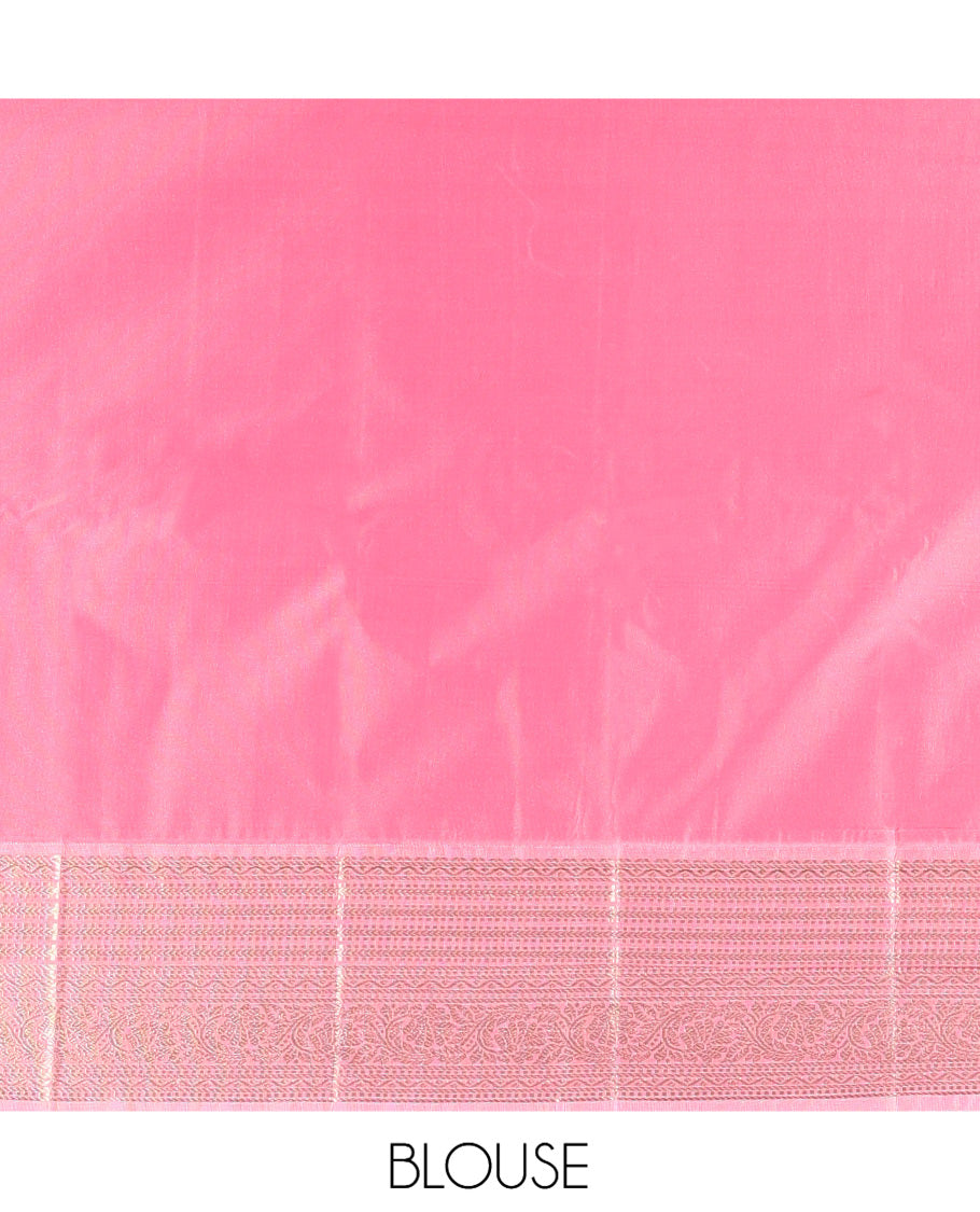 Lemon Green-Peach Budget Silk Saree