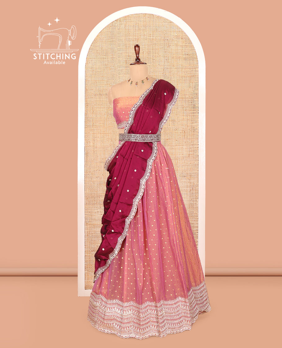 Onion Pink Moss Organza Half-Saree